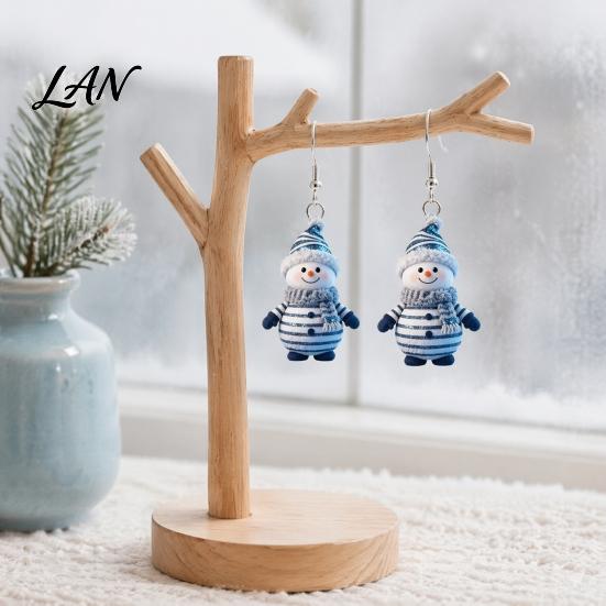 Acrylic Hangtag Earrings 1 Pair Cute Christmas Snowman Dangle Drop Earrings, Striped Design Hook Winter Holiday Party Jewelry for Women Anti-rust Ear