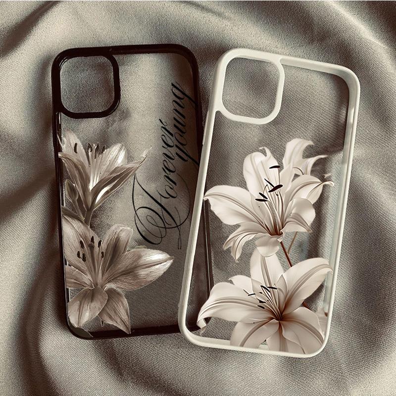 Transparent Shockproof Phone Case For  Xiaomi Poco X6 Pro X7 X5 pro M6 Pro 4G Elegant Vintage Lily Floral Protective Back Cover