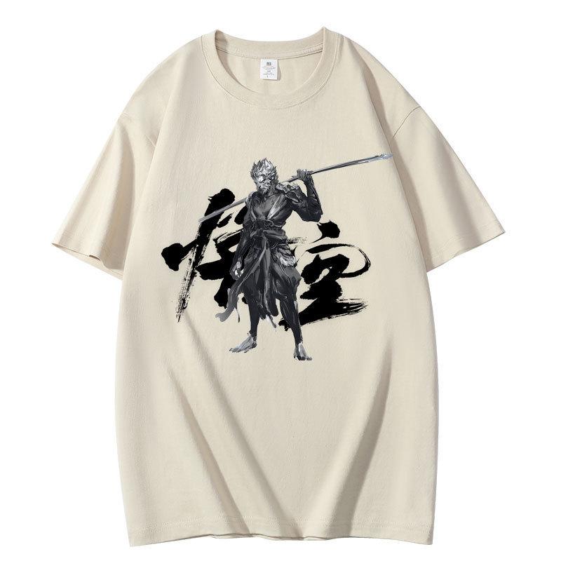 Black Myth Wukong Myth Wukong Peripheral Print Summer Short Sleeve T-Shirt Cotton Loose Game S хаки