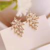 Exquisite Luxury Geometry Full of Zircons Shining Leaves Shape Stud Earring for Women Korea Temperament Jewelry Accessory Gifts