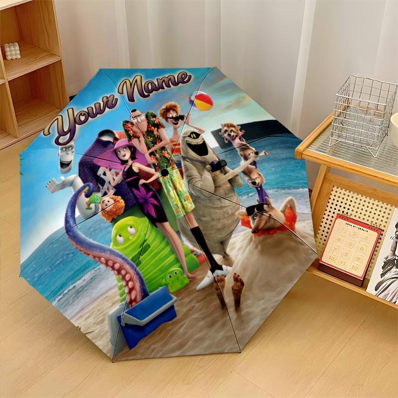 Custom Text Automatic 8 Bone Umbrella, Portable Sun Rain Protection UmbrellaHotel Transylvania