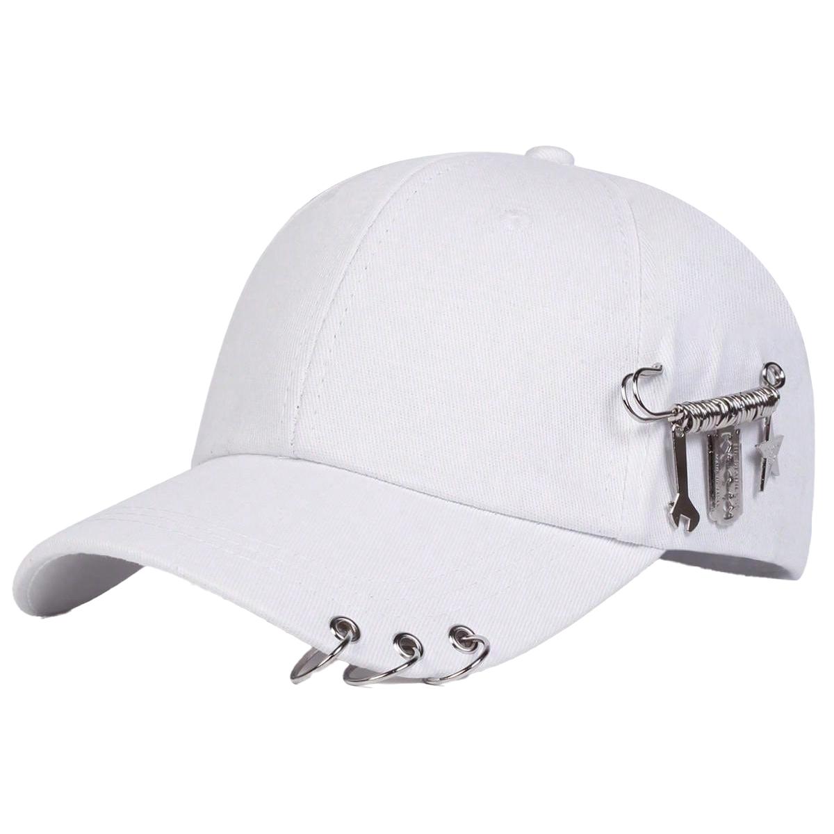 

Бейсболки унисекс с персонализированным железным кольцом для отдыха на весну и осень, регулируемые повседневные шляпы, шляпа в стиле хип-хоп, солнцезащитная шляпа белый