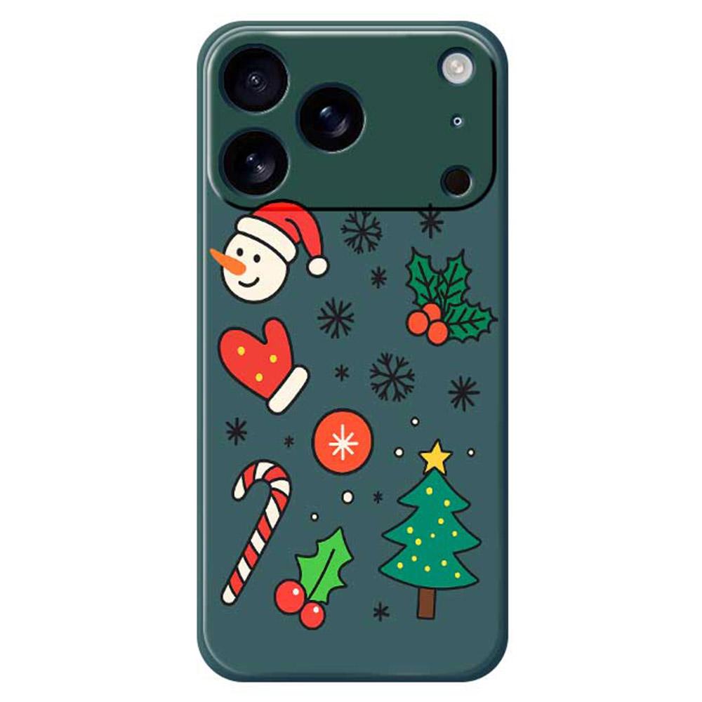 For iPhone 17 Pro Max Case Christmas Snowman and Tree Pattern Printing Straight Edge TPU Phone Back Cover