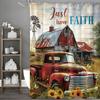 Farmwood Room Red Car Floral Shower Curtain, Bathroom Decorative Shower Curtain, Waterproof Shower Curtain with Hooks