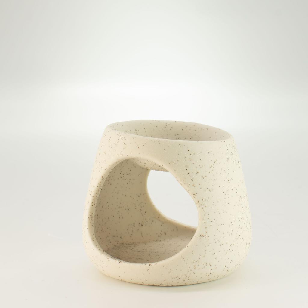 Keramik Zen-Ölbrenner - Runde Kieselform - Gesprenkeltes Off-White