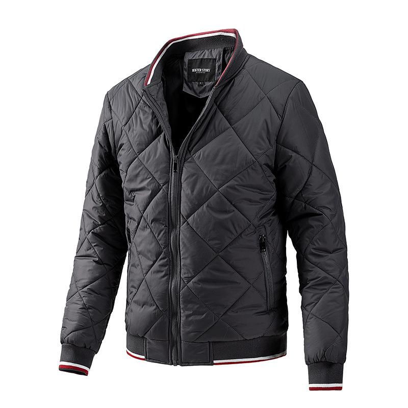 Men's Casual Diamond Baseball Collar Cotton Jacket - European & American Fashion, Plus Size for Autumn/Winter