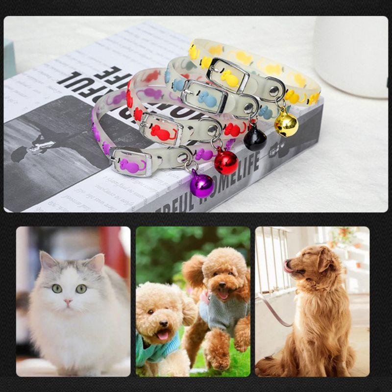 1Pc Pet Glowing Collars with Bells Glow At Night Dogs Cats Collar Necklace Chain Light Luminous Neck Ring Pet Accessories