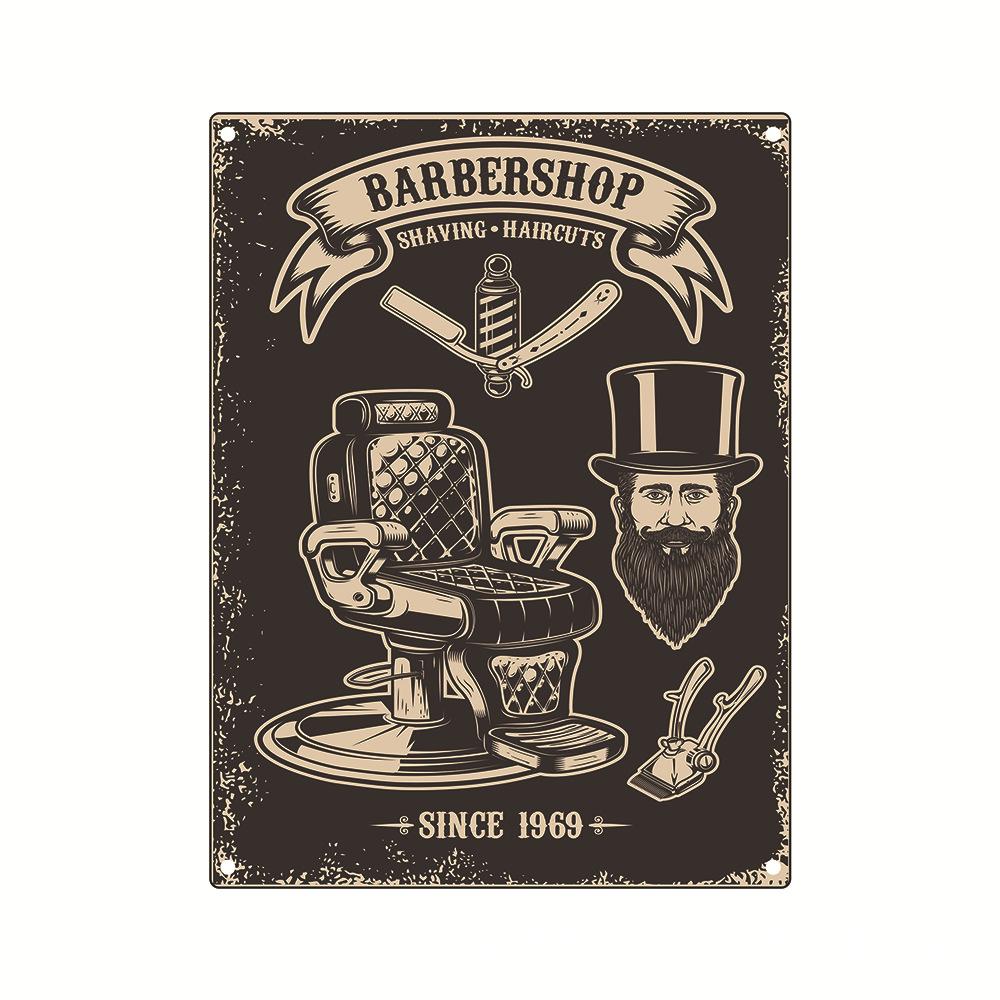 Barbershop Poster Beauty Salon Metal Tin Sign Scissors Tool Seat Iron Plate Painting Hair Dryer Barber Shop Wall Decor Plaque