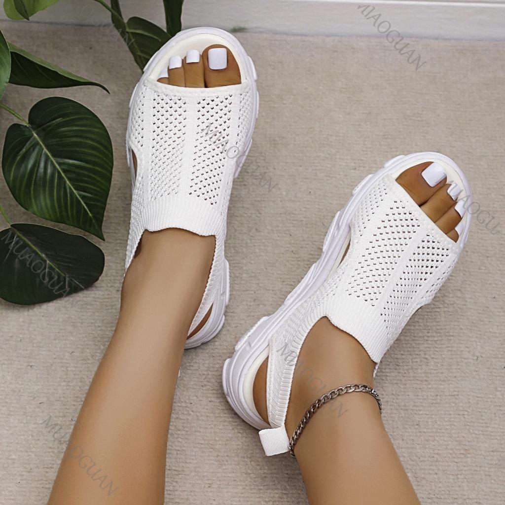 Fashion Thick Bottom Sandals Women Summer New Fish Mouth Hollow Leisure Students Sports Style Mesh Platform Wedge Sandalias Femininas