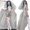Enchanting Witch White Mesh Wedding Dress Set For Ghost Bride Carnival Costume