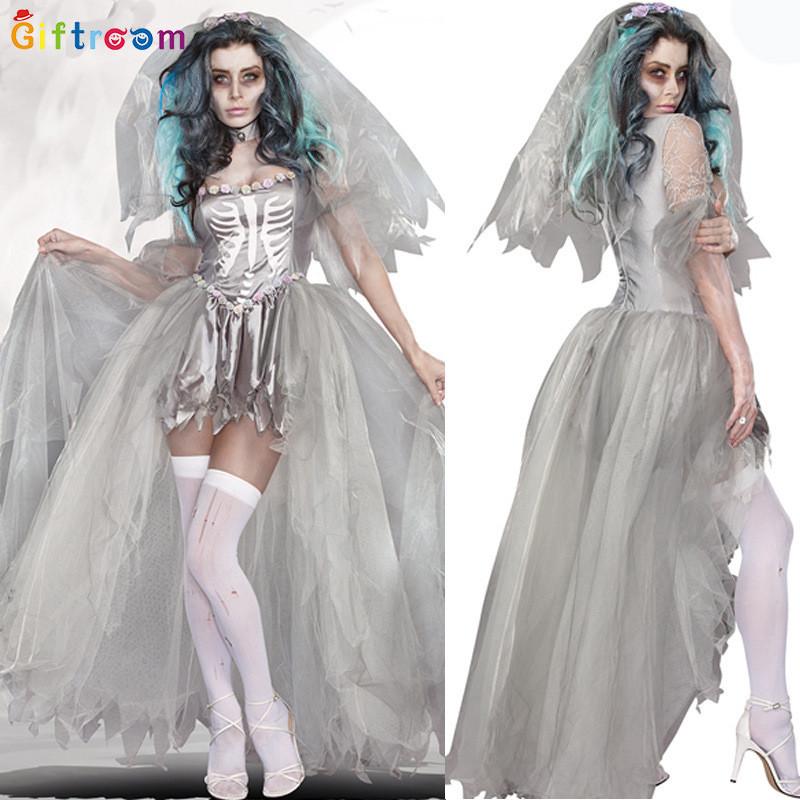 Captivating White Mesh Witch Wedding Dress Set For Creative Attire Halloween
