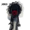 Festival Party Hair Piece Gothic Halloween Headdress with Rose And Chain Decoration, Mini Bowler Hat, Retro Clip Small Top Hat for Cosplay Masquerade