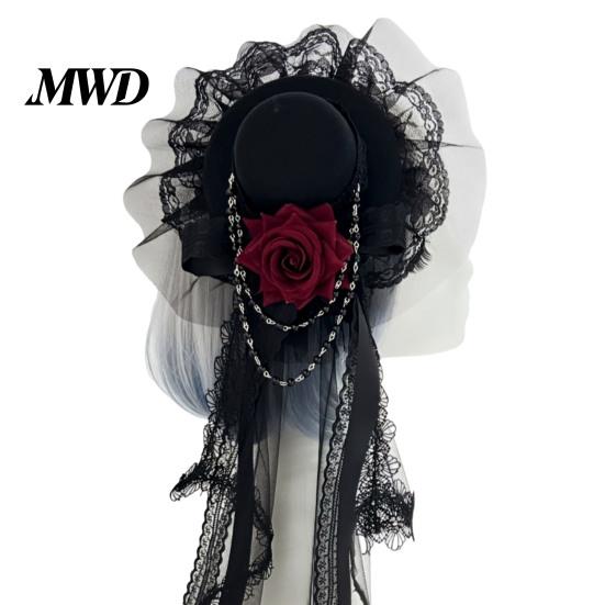Festival Party Hair Piece Gothic Halloween Headdress with Rose And Chain Decoration, Mini Bowler Hat, Retro Clip Small Top Hat for Cosplay Masquerade