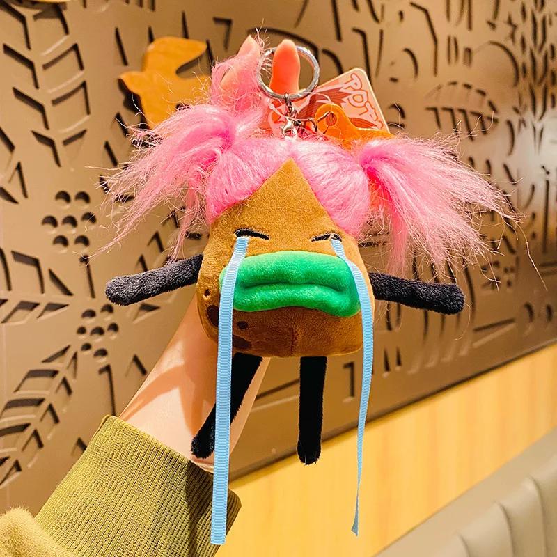 Fun Potato Doll Long Hair Plush Toy Doll Backpack Decoration Pendant Keychain Small Doll Christmas Gifts for Kids & Adults
