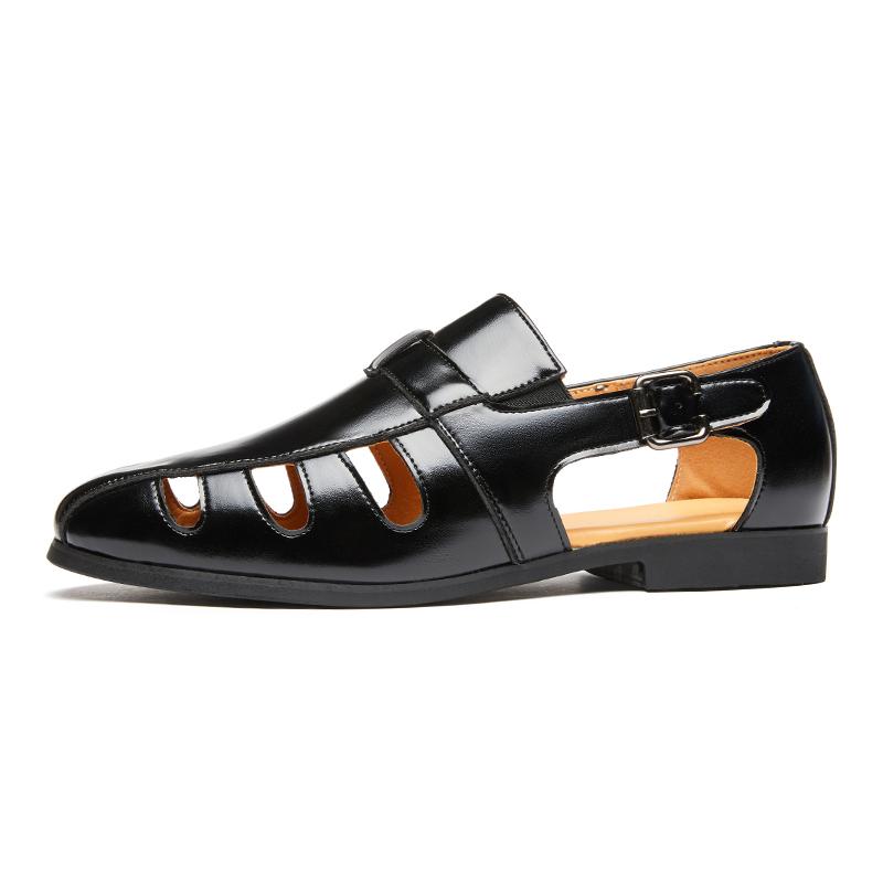 

Classic PU Leather Mens Summer Dress Sandals Single Buckle Strap White Black Brown Closed Toe Classy Casual Formal Shoes 39 чорний