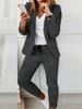 Women's Casual Khaki Suit Set Loose Fit Blazer and Pants with White V-Neck T-Shirt