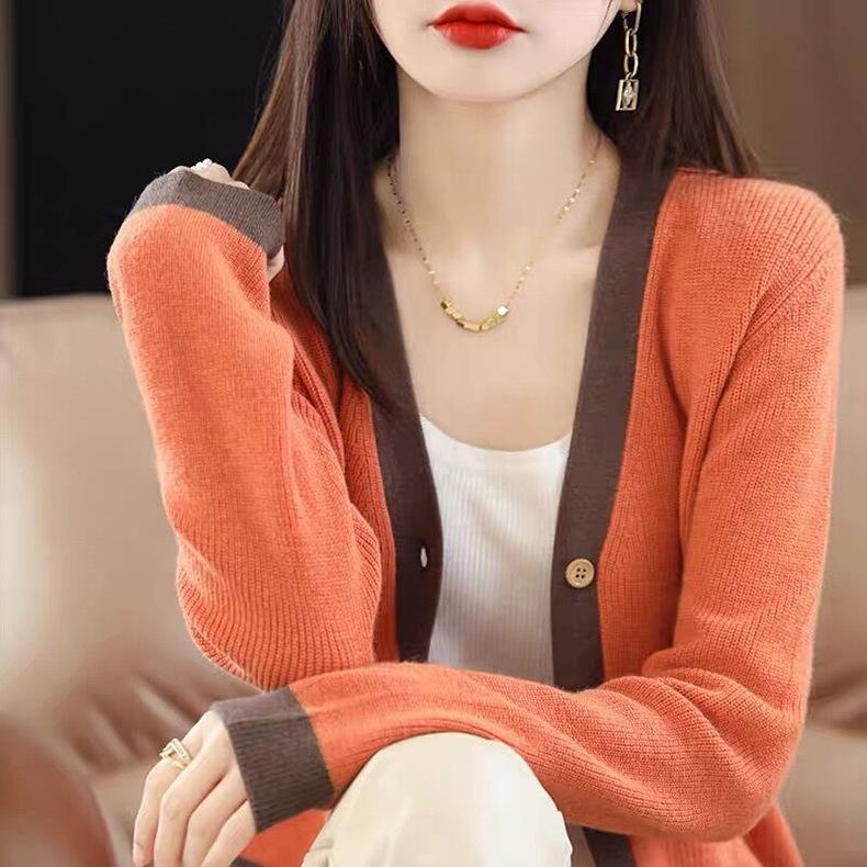 Cardigan tricotat cu gât în V pentru femei, top lejer cu mânecă lungă, toamnă/iarnă