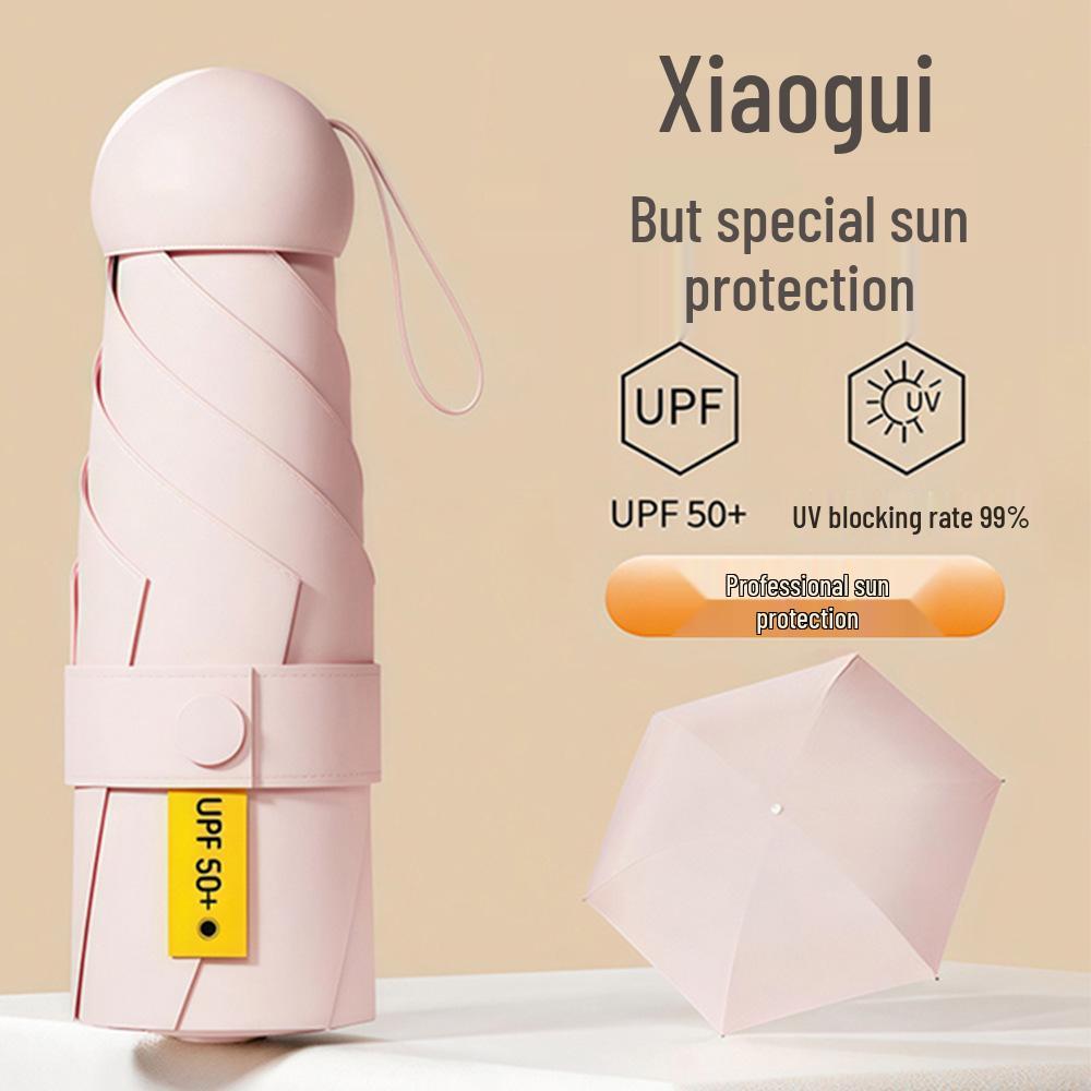 Compact Capsule Sun and Rain Umbrella: Thickened, UV-Protected, Dual-Use, Folding Black Glue Design