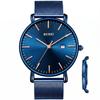 BUREI Mens Wristwatch Analog Made Japan Quartz Slim Simple Waterproof Business Milanese Mesh Belt Stylish Popular Date Brand Blue Minimalist Wrist