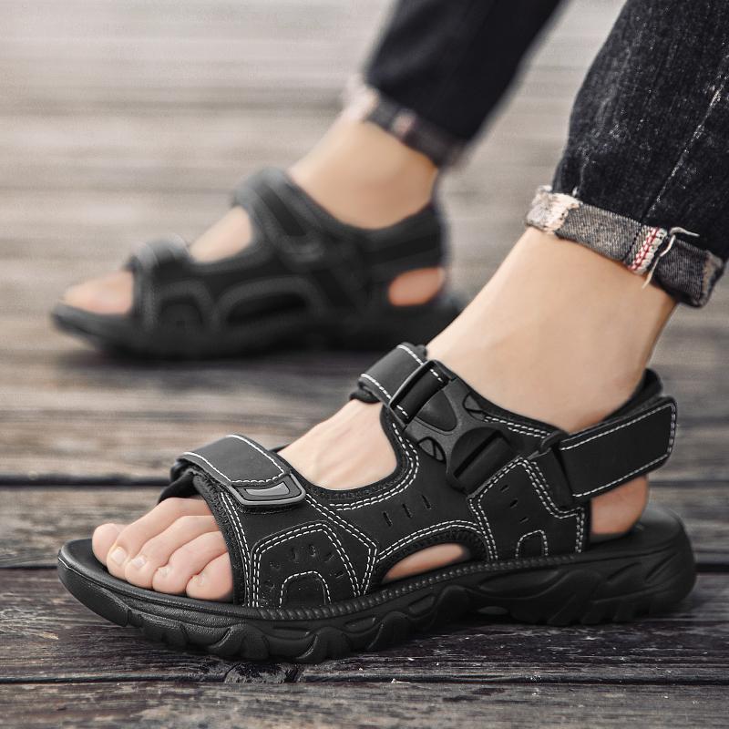 Sommer sandaler for menn PU-skinn Lett åpen tå flat herre fritidssko Outdoor walking sandaler for menn Strandsko str. 39-46