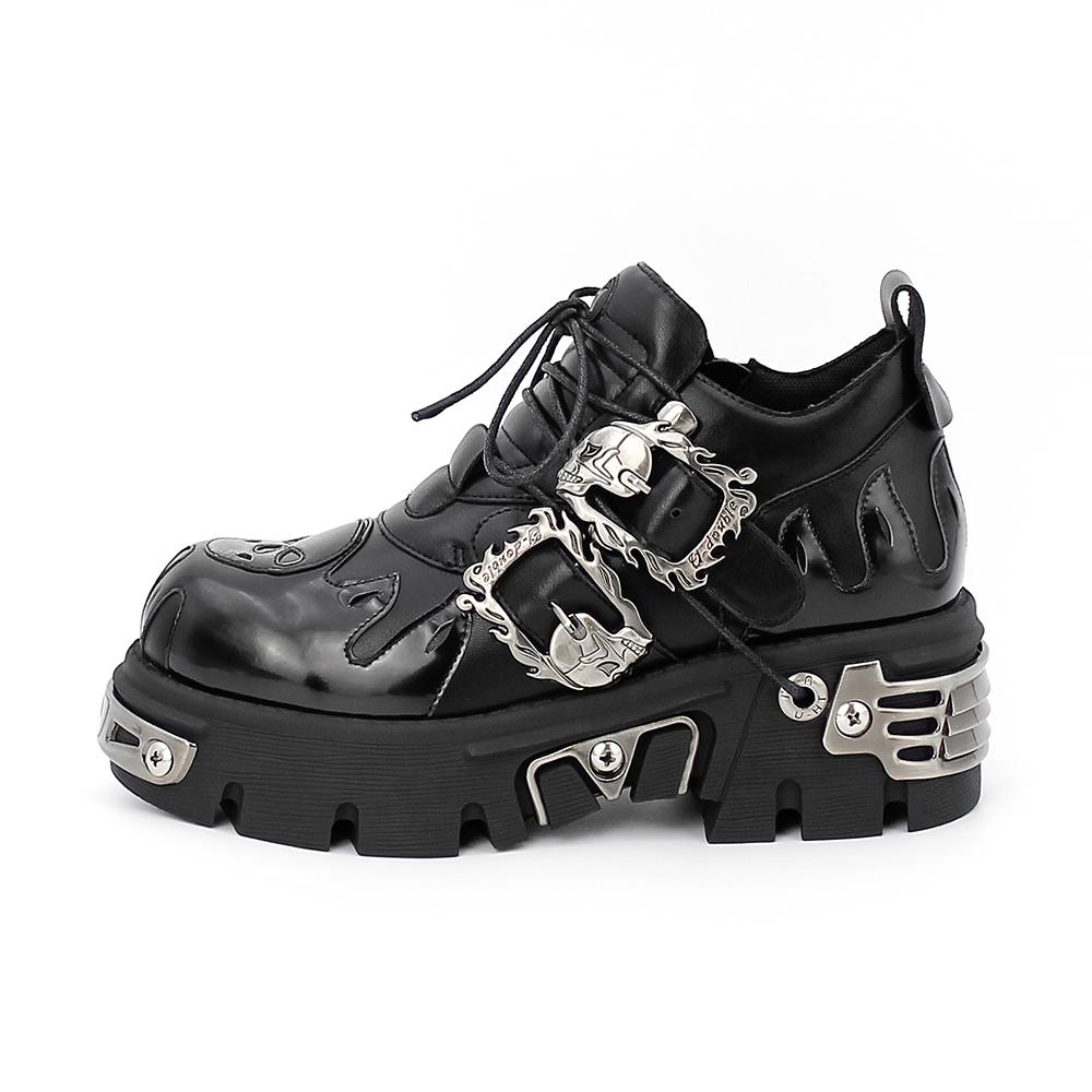 Men And Women Vintage Rock Couple Shoes  New Dark Punk Leather Retro Boots Metal Niche Design Unisex Single Platform Shoes