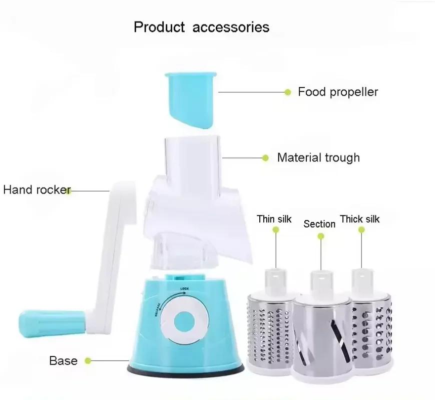 Kitchen Tools Manual Food Grater Potato Peeler Carrot Grater Shredder Dicer Veggie Chopper Rotary Vegetable Cutter Fruit Slicer