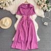 Colori caramella Estate tinta unita verde rosa Abito midi a camicia Elegante colletto polo francese Abito casual Abiti da festa A Line SR464