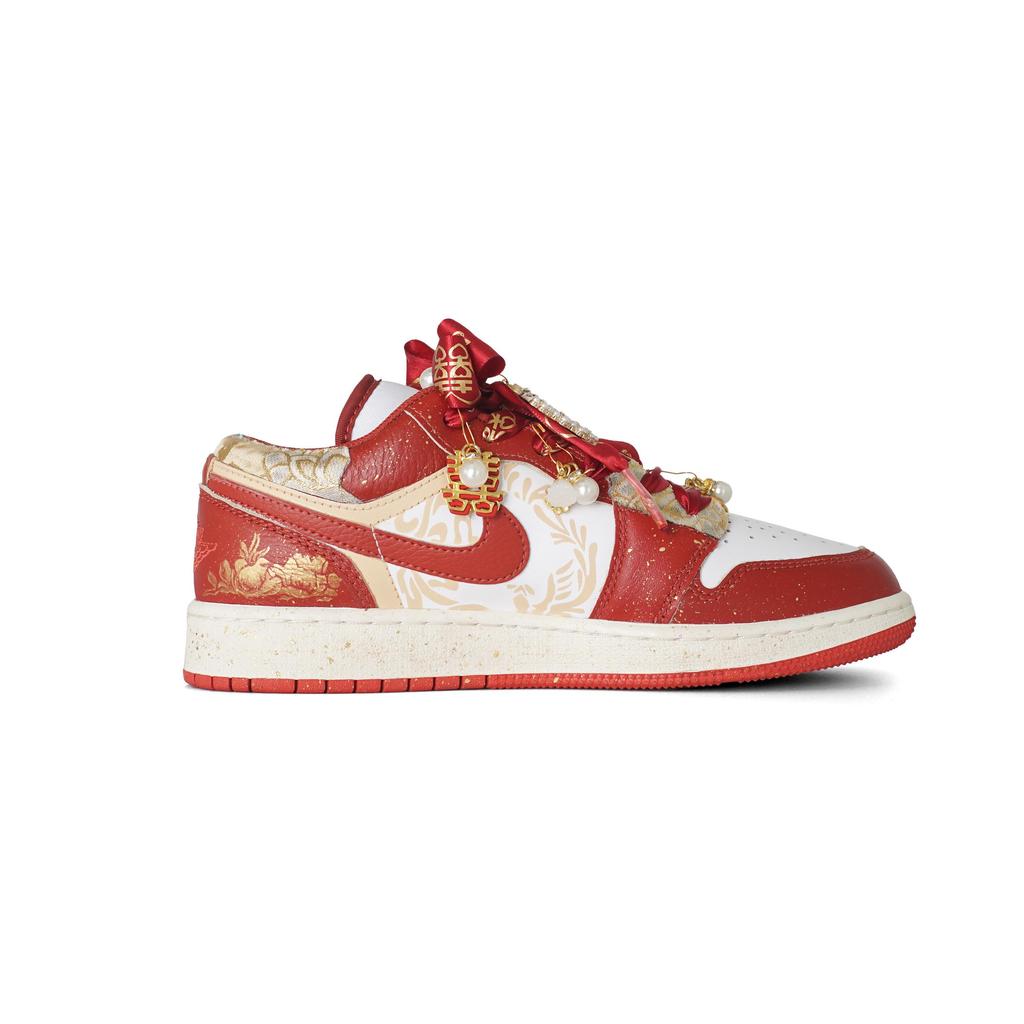 Jordan Air Jordan 1 Gilded Yingxi, Shopping Bag Cushioning, Wear Resistant Low Top Vintage Basketball Shoes Women's Red FJ3465-160(Team1321-)