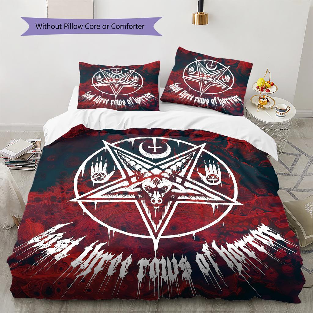 Pościel z Wzorem Symbolu Szatana, Zestaw Kołdry Poszewka na Kołdrę Poszewka na Poduszkę Domowy Prezent Urodzinowy (1 * poszwa na kołdrę + 2 * poszewki na poduszki, bez rdzenia)