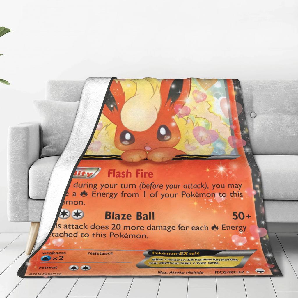 Pokemon Flareon GX Deken Super Warme Comfortabele Pluche Worpdeken Voor Kind Woonkamer Flanellen Sprei Bedsprei