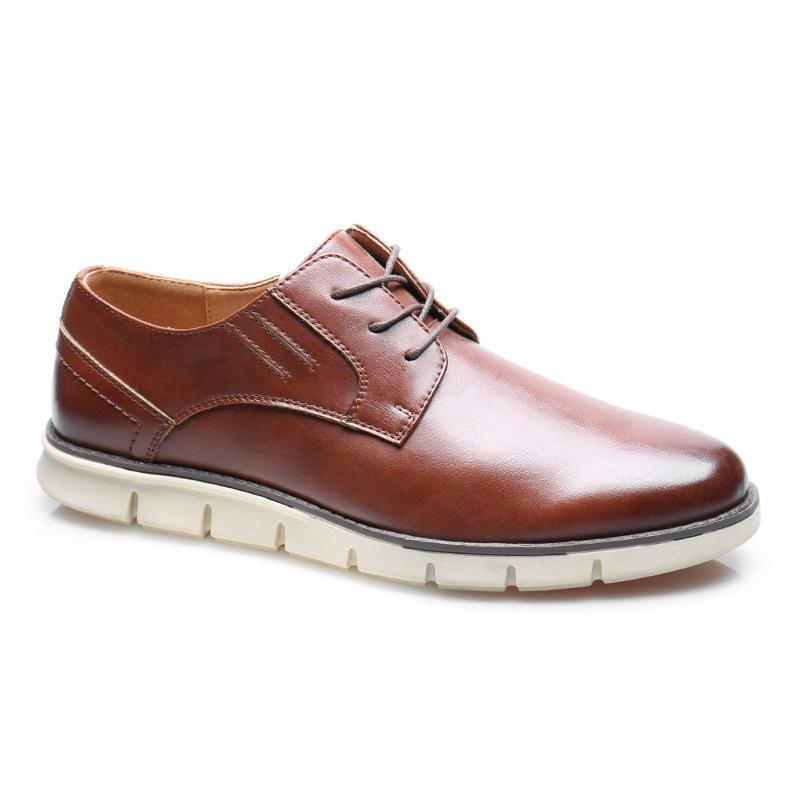 

Деловые повседневные туфли с круглым носком, дышащие, мужские, универсальные, однотонные, со шнуровкой, кожаные туфли 2025 года 45 темно-коричневого