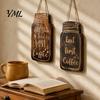 Coffee Station Hanging Decoration 4Pcs Bar Wooden Wall Sign, Farmhouse Rustic Mason Jar Kitchen Sign Decoration, Art Plaque for Cafe Dining