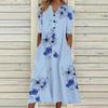 Elegante Frauen Kleider V-ausschnitt Kurzarm Taste Party Kleid Frauen Sommer Vintage Print Kleid Casual Lose Blume Damen Kleider