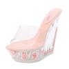 Platform heel cool slippers sexy transparent wedge heel crystal shoes waterproof table women's shoes
