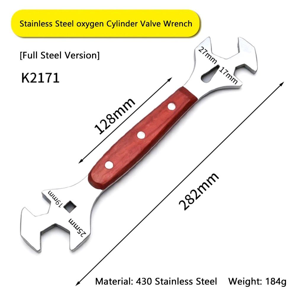 Thickened Double End Valve Wrench Labor Saving Hex Open Spanner  Gas Cylinder Maintenance Wood Handle