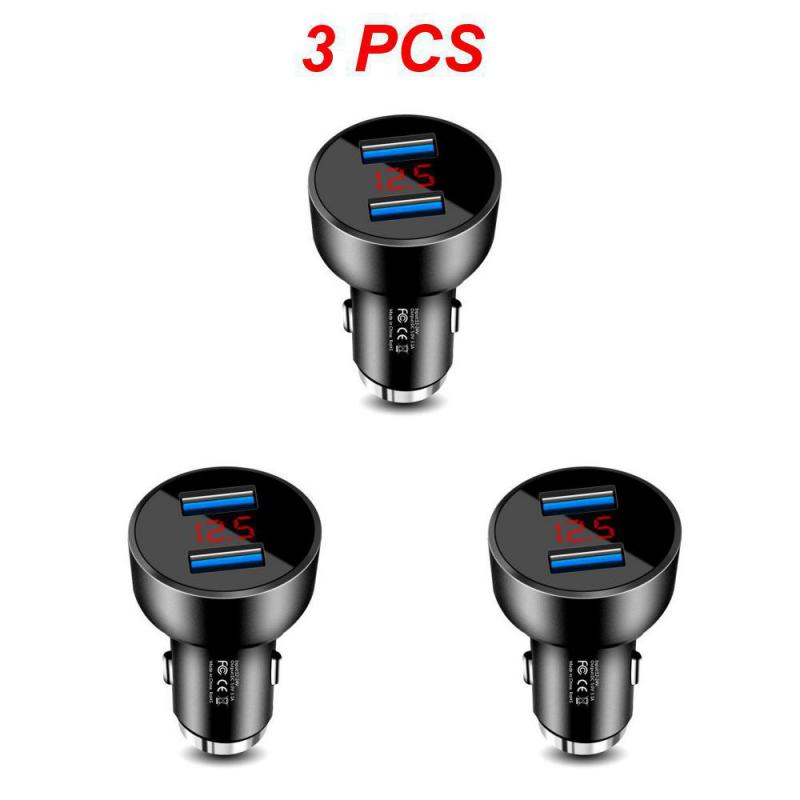 2~5PCS Auto Vehicle Car Dual USB Car Charger QC 3.0 Fast Charging Adapter Cigarette Lighter LED Voltmeter For All Mobile Phone