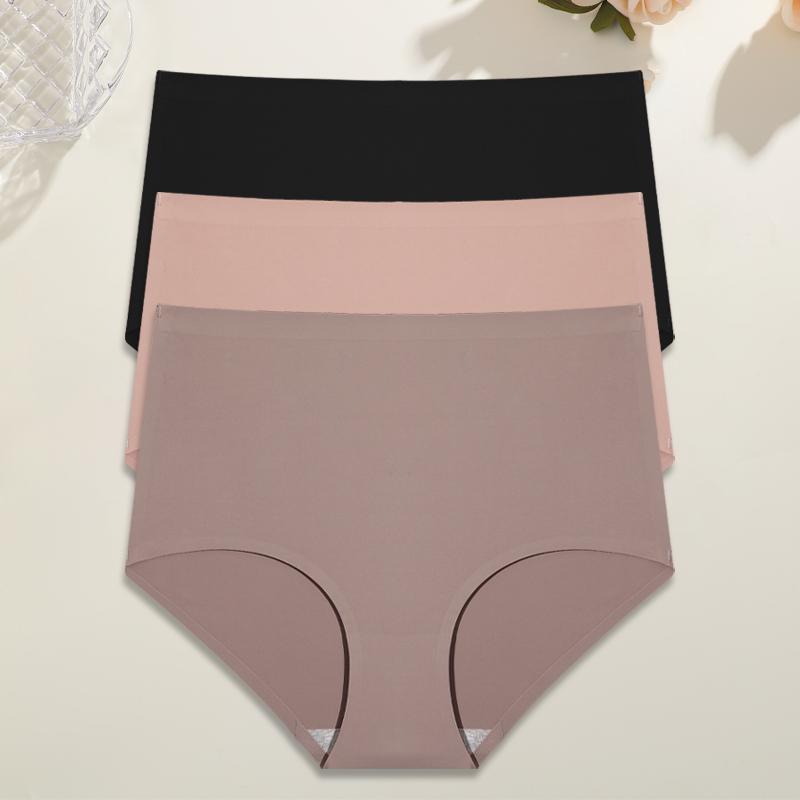 3Pcs Plus Size Ice Silk Underwear Women's Seamless Panties Sexy High Rise Traceless Invisible Briefs Breathable Lingerie