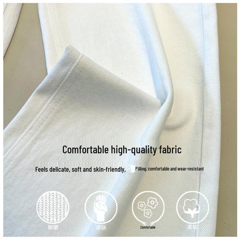 2025 Plus Size Women's Retro Light Denim Wide-Leg Pants: Slimming, Floor-Length Spring/Autumn