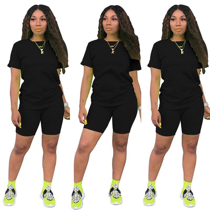 Solid Color Round Neck Neck T-shirt Shorts Set Pure Color Crew Neck T-shirt Shorts Set