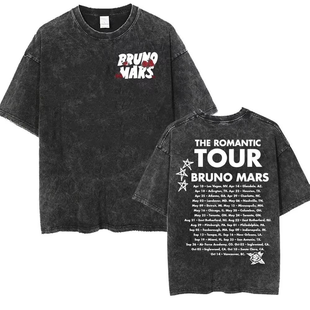 Bruno Mars The Romantic Tour  Vintage Stage Collage  Tour Dates DoubleSided Washed Oversized Black TShirt  Pop Music Fan Tour Merch Tee S