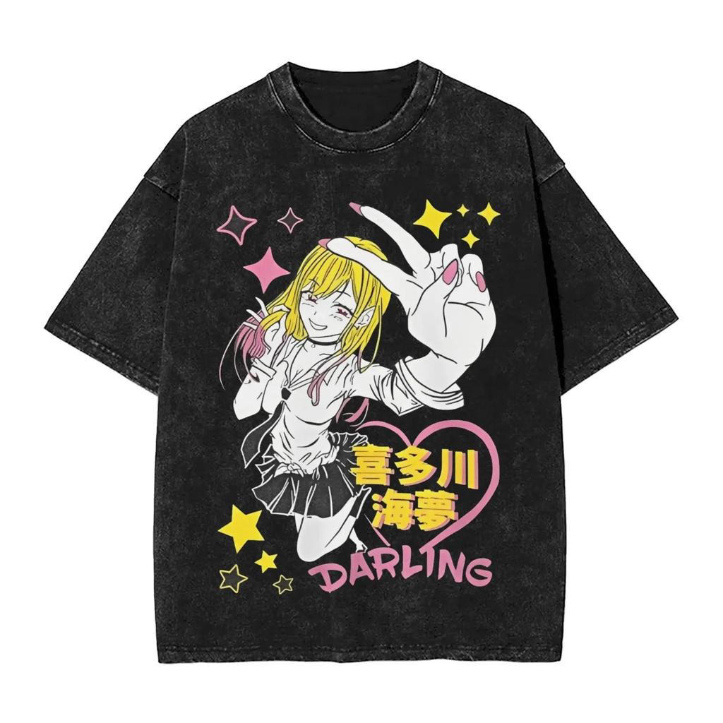 Anime Halloween Witch Girl "HALLOWEEN" Graphic Vintage Acid Washed Oversized Streetwear Y2K Manga T-Shirt Top for Anime Lovers Halloween Fans