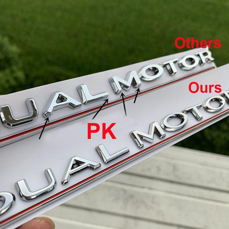 DUAL MOTOR Unterstrichene Buchstaben Emblem für Modell 3 Auto Styling Umrüstung Hochleistungs-Kofferraumabzeichen Aufkleber Chrom Schwarz
