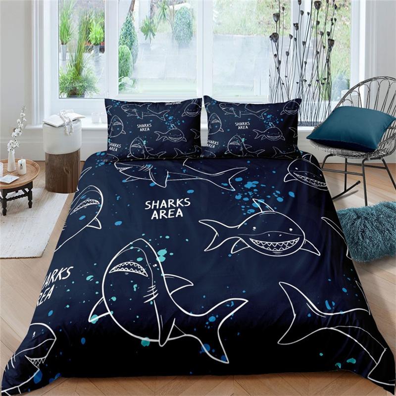 Dolphin Ocean King Queen Duvet Cover Cute 3D Sea Animal Bedding Set for Kids Teens Adults Shoal of Fish Blue 2/3pcs Quilt Cover