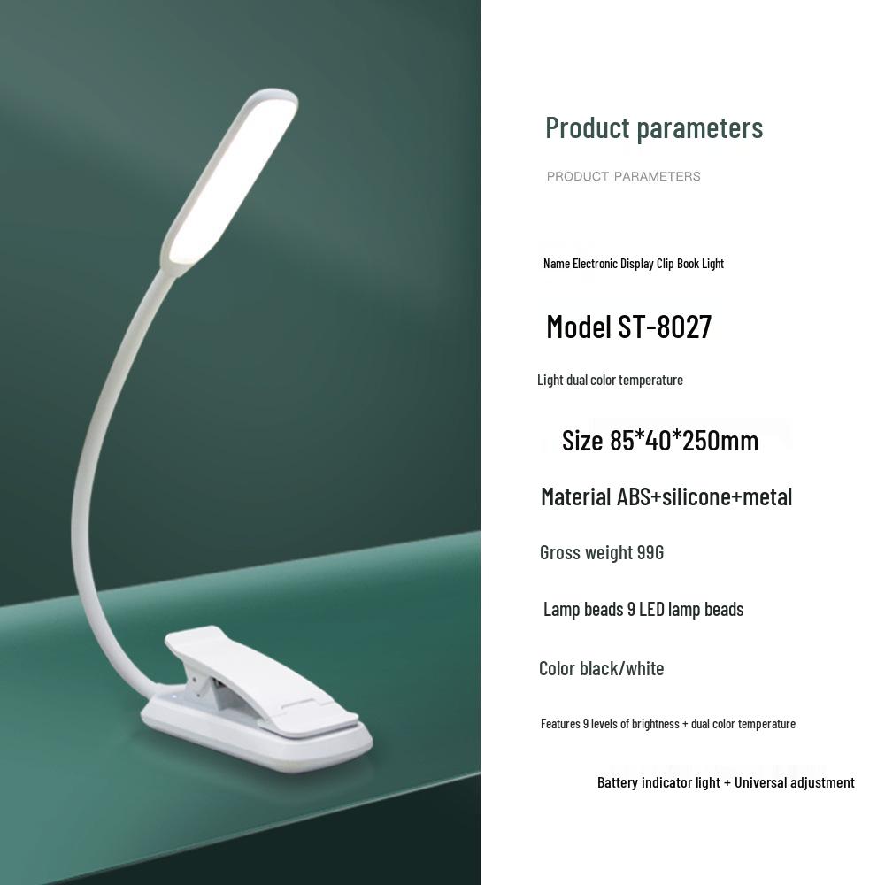 Compact LED Desk Lamp with Clip - Eye-Protection, Touch Control, USB-Powered, Portable Book Light for Students.
