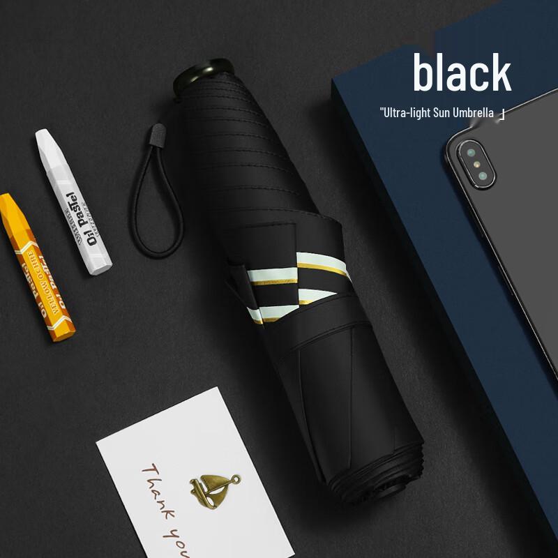 Tri-polar TP7029 Striped Compact Four-Fold Sunshade Umbrella