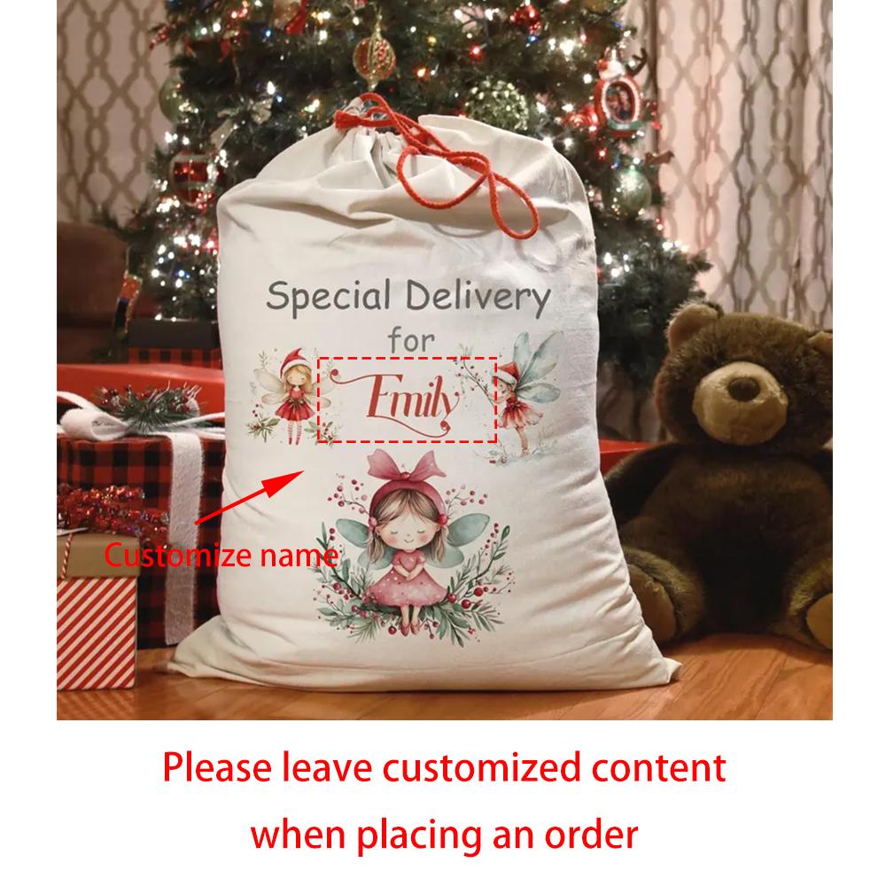 

Personalized Linen Santa Fairy Sack Santa Sack Magical Fairy Christmas Stocking Merry Xmas Eve Holiday Baby Shower New Year Gift 1pcs 30x40cm