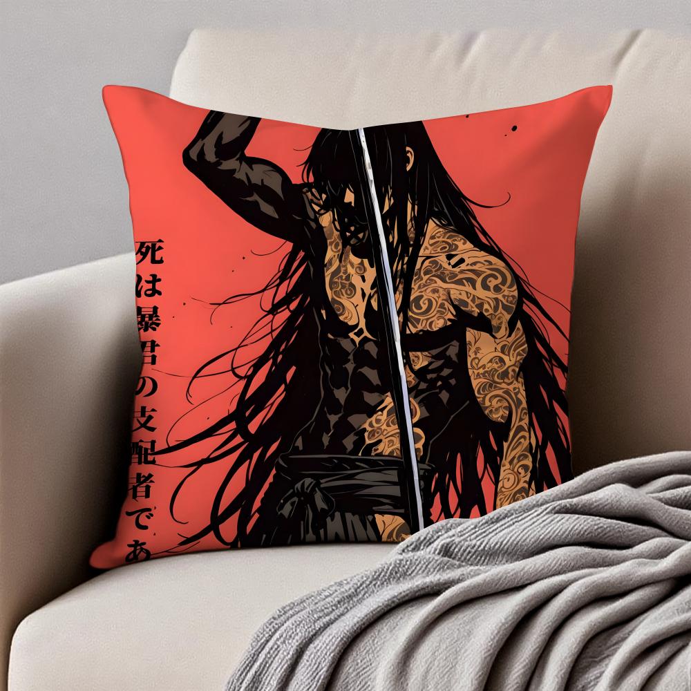 Nn-Ninja Scroll Pillow Samurai Anime Cushion Cushion Cover Pillowcase Anti-Dustmite Invisible Zipper Short Plush Sofa Cushion