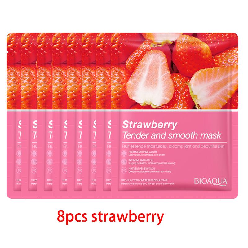 8pcs Face Mask Natural Fruit Plant Moisturizing Oil-Control Blueberry Orange Strawberry Rose Facial Masks Skin Care Cosmetics