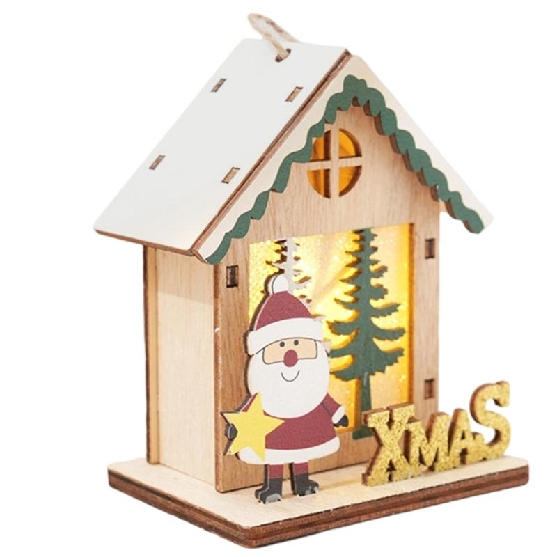 Wooden Christmas House Ornament Battery Power LED Lights Safe Flameless Decoration For Home Christmas Tree Party Crafts