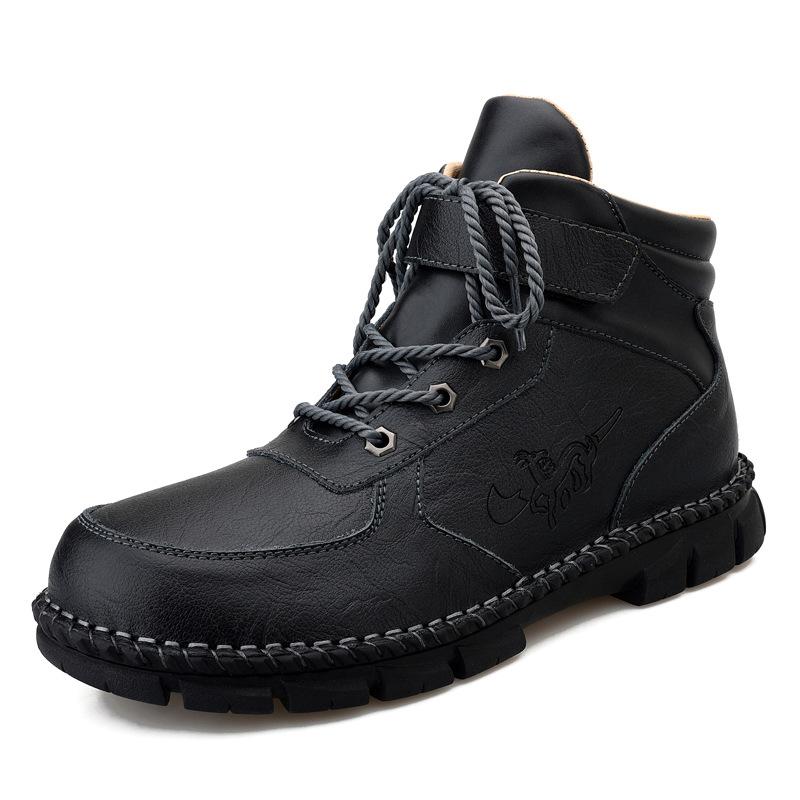 

Мужская осенняя новая мужская повседневная кожаная обувь, модные ретро-ботинки, легко сочетающиеся, настоящие кожаные высокие ботинки 48 чёрный
